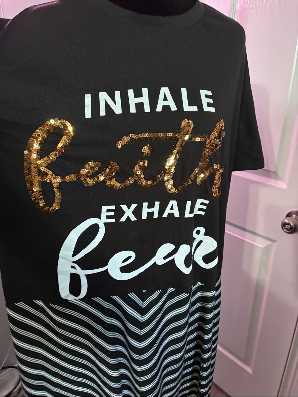 “Inhale Faith Exhale Fear” Plus Size 3X Upcycled Maxi Dress black & white print - Picture 3 of 8